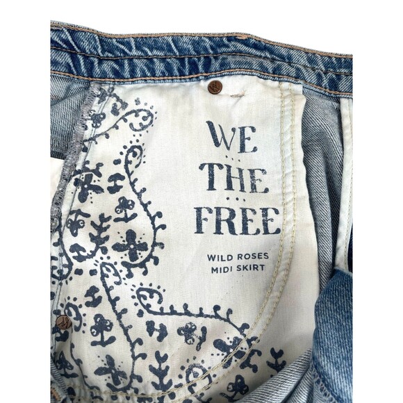 Free People / We The Free Wild Roses Denim Midi Skirt Sz 29 Boho Hipster Retro - Picture 13 of 16